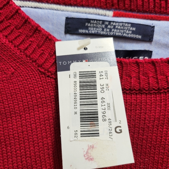 NWT Tommy Hilfiger Sweater Red Men's XL Crew Neck Pullover Chest Flag Logo - Picture 6 of 10